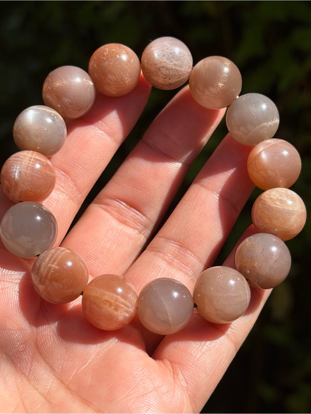 Natural Peach Moonstone Bead Stretch Bracelet - Peach Palo